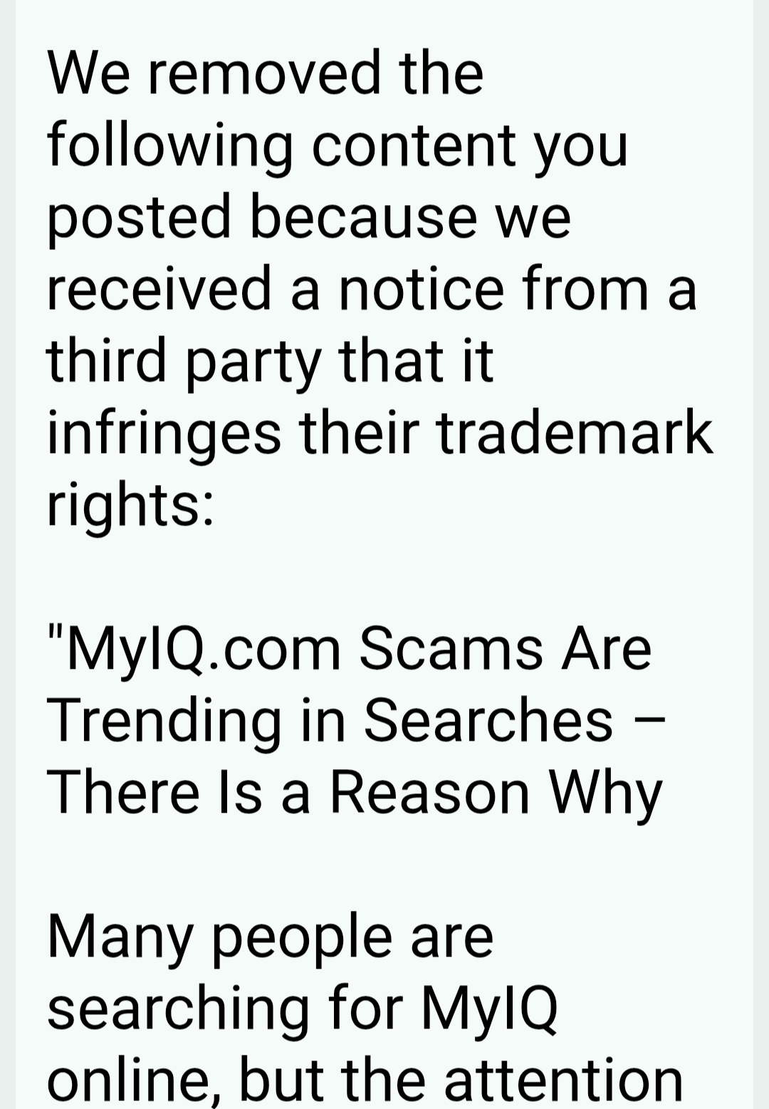 Myiq takedown action